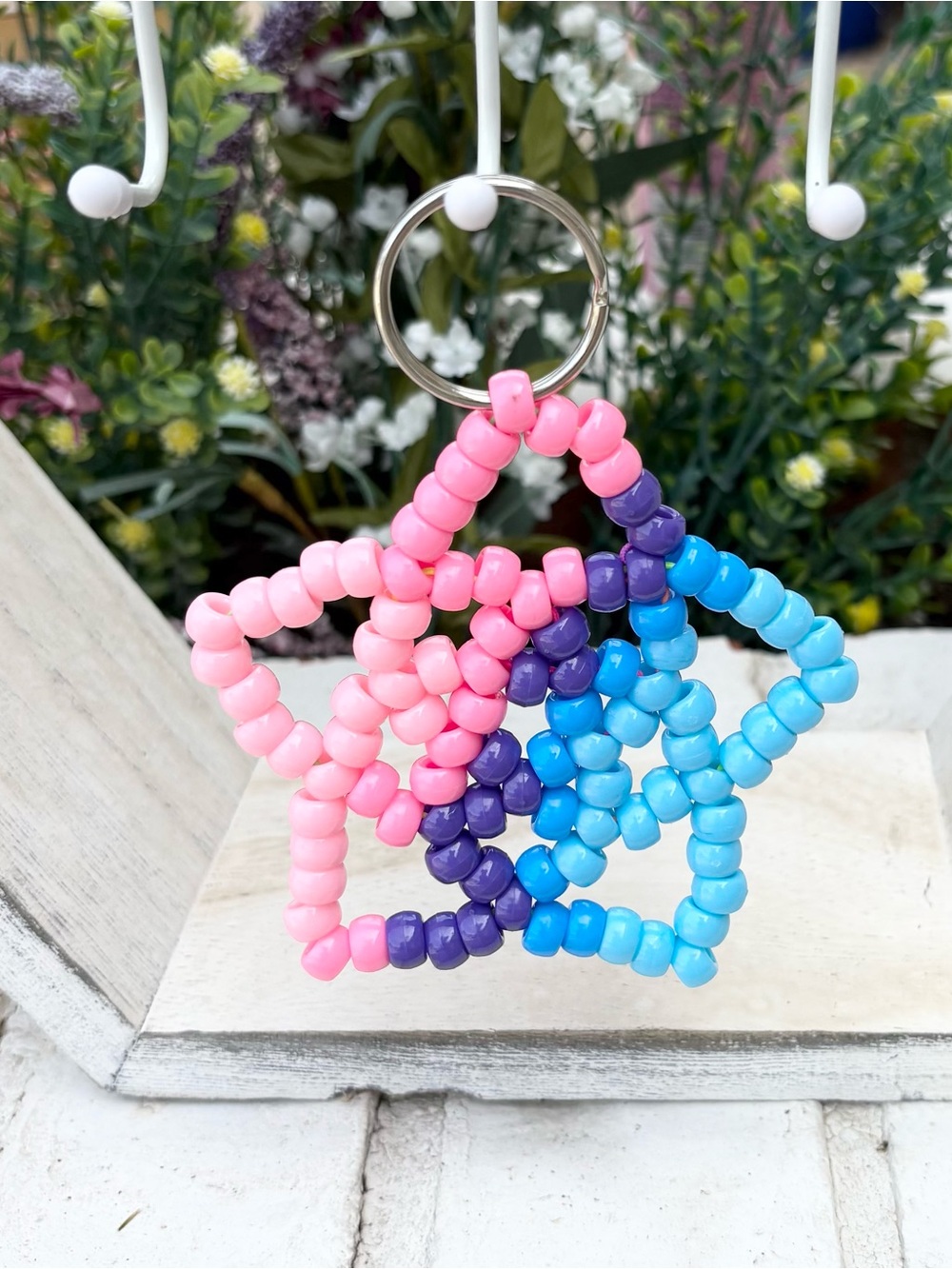 Kandi Beaded Star Keychain Pink, Blue Purple Stretchy, flexible Versatile 4”x4”